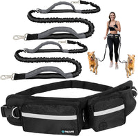 PetAmi Hands Free Dog Leash with Waist Running Belt Bag, Single – Essentials for Dogs - 2 Leashes / Black