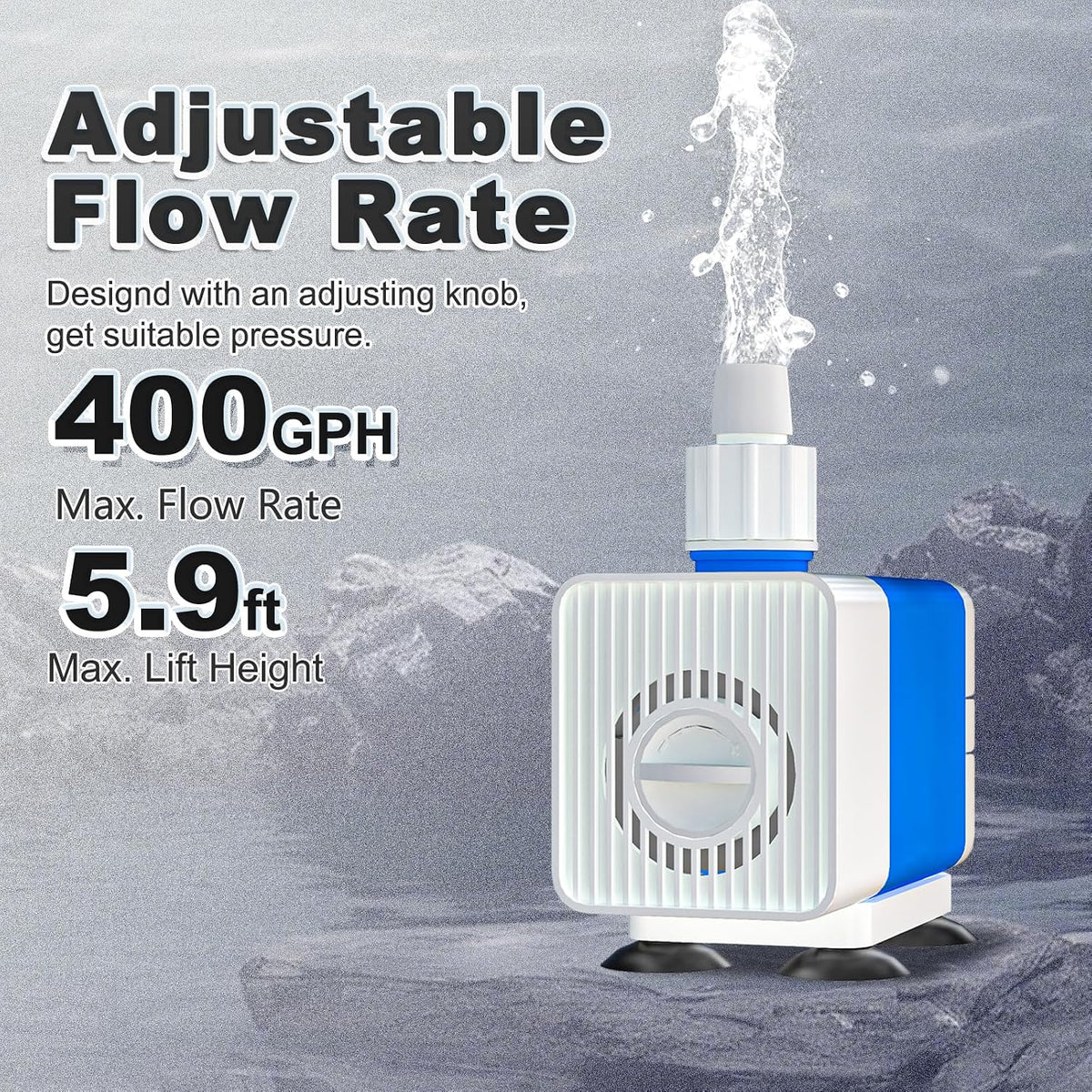 SongLong Submersible Pump 200GPH 5.2ft. High Lift for Fountains – Essentials for Fish - Water Pump 400GPH+5.9ft - image 3