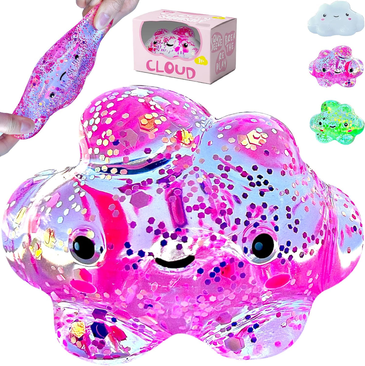 Premium Cloud Squishy Toy, Glow in the Dark Stress Ball - Pink