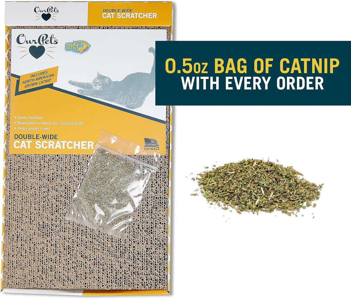 OurPet's Straight and Narrow Single Wide Reversible Cat Scratcher – Essentials for Cats - Far-N-Wide & The Wave / Pack of 2 - image 3
