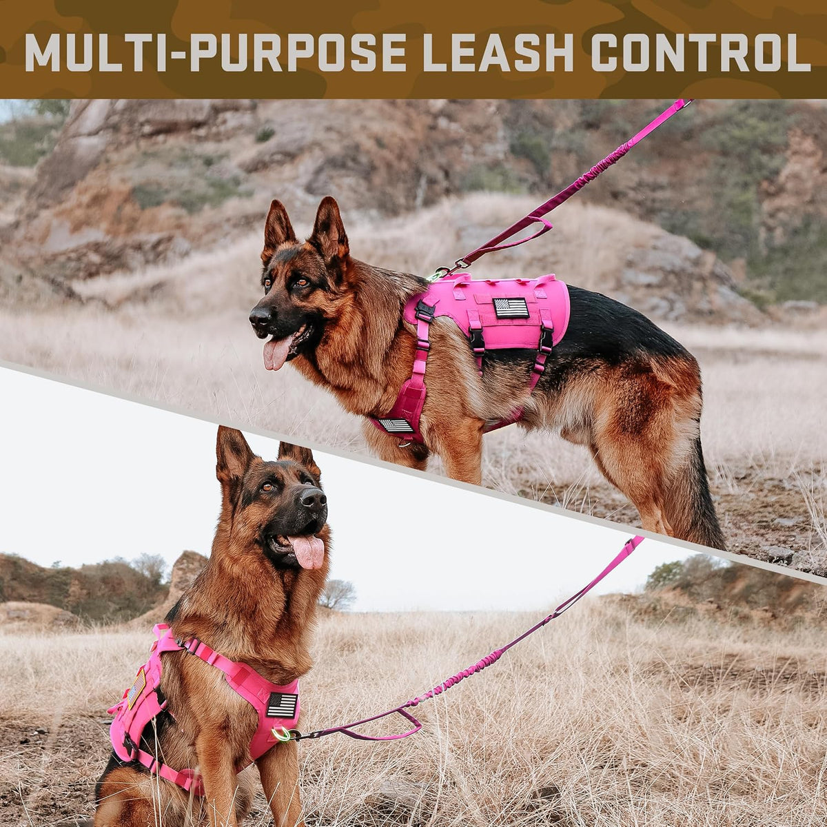 Forestpaw Tactical Dog Harness for Large Dogs, Military, L - M:Chest 22-35",Fit 30-80lbs / Hot Pink - image 3