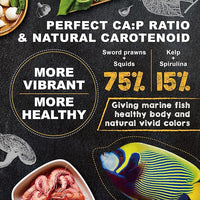 Ultra Fresh Marine Fish Food, 75% Sword Prawns + Squids, Natural Protein, Color Enhancement, for Large Saltwater Fish, Marine Shrimp Patties L 5.29oz