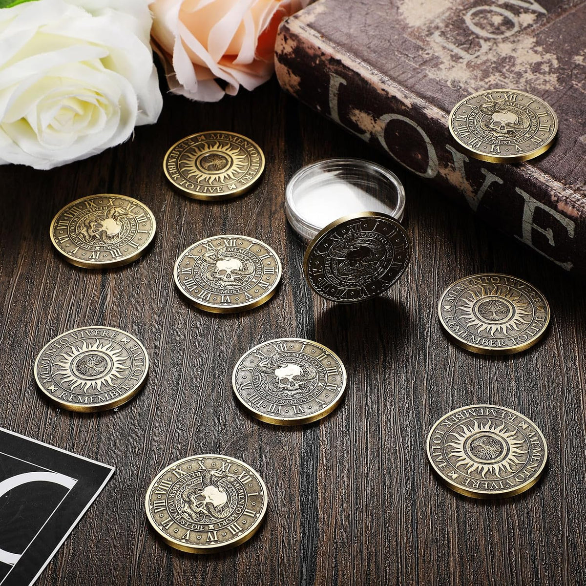 Misdary memento mori challenge coins in classic style copper finish with medallion box - view 8