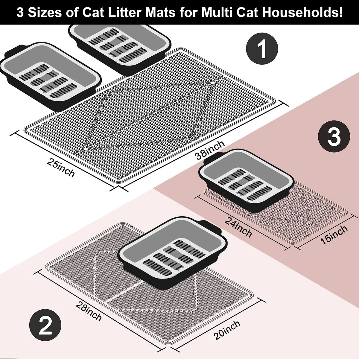 Rubber Cat Litter Mat Litter Box Mat - Pink / XXL-38" x 25" Thickened - image 3