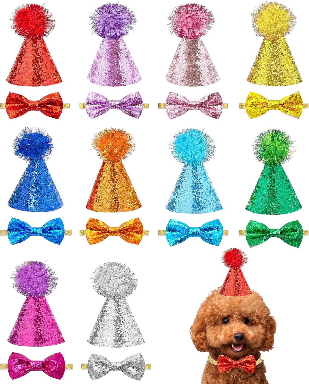 PET SHOW 10 Pack Mini Small Dog Party Hats – Essentials for Dogs - 20pcs Mini Hats with Bowties