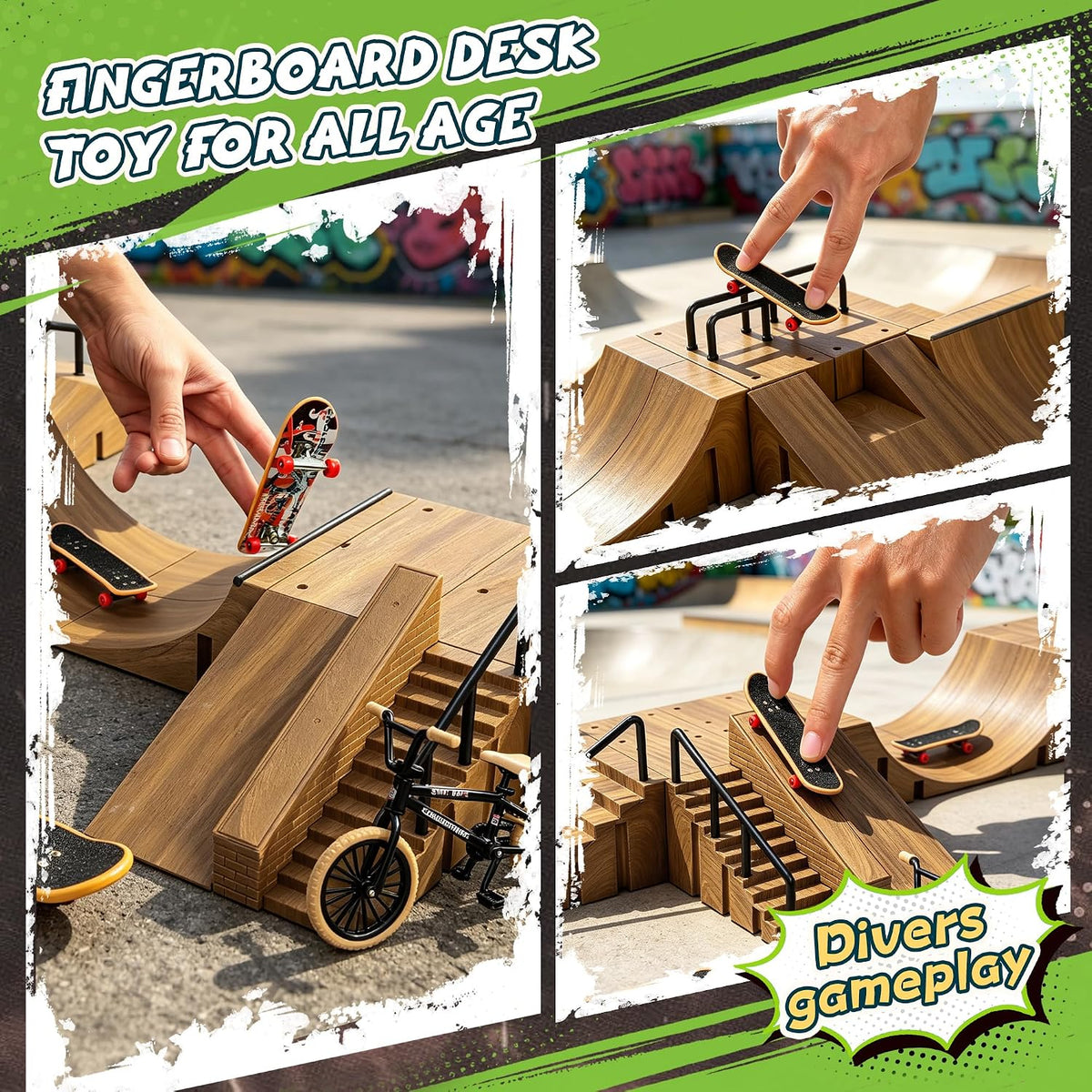 RNGODO 14-in-1 fingerboard skatepark set with ramps, rails, 8 finger skateboards and finger bike - view 13