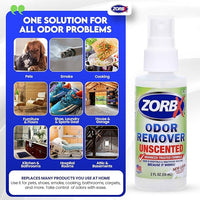 ZORBX Unscented Odor Eliminator for Strong Odor 2 Fl Oz Pack of 5 - Used in Hospitals & Healthcare Facilities - Advanced Formula, Fast-Acting Odor Remover Spray for Dog, Cat, House & Carpet