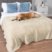 PetAmi Fluffy Sherpa Waterproof Dog Blanket for Small Pet Cat - Beige / Queen (90x90)