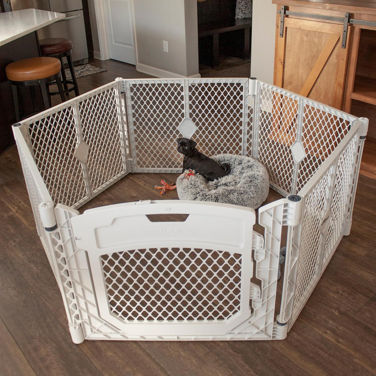 MyPet North States Petyard Plus: 3 Ft. Wide Folding Dog Playpen - 6-Panel / Walk-Thru Door / Light Gray - image 2
