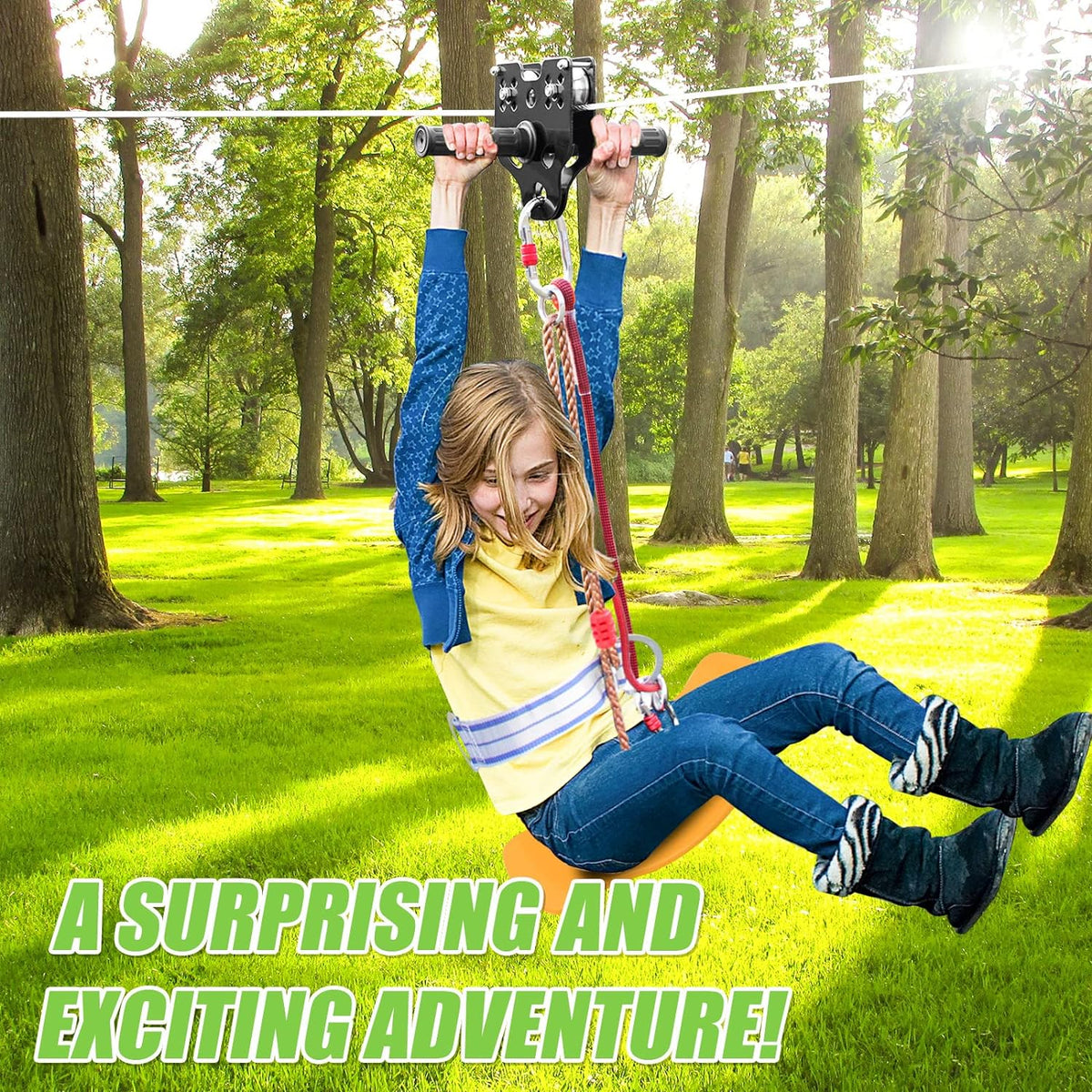 Perantlb backyard zipline kit with stainless steel cable, trolley, seat and spring brake - view 7