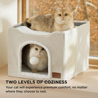 Bedsure Cat House Bed for Indoor Cats with Fluffy Ball and Scratch Pad - Ivory / Single - image 3