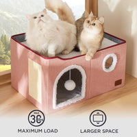 Bedsure Cat House Bed for Indoor Cats with Fluffy Ball and Scratch Pad - Pink / Widen - image 4