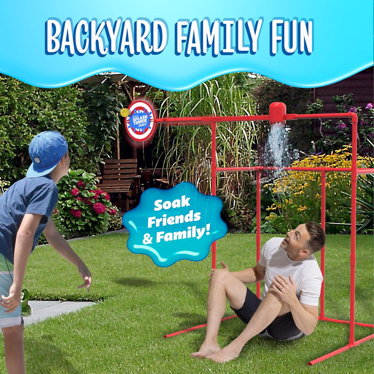 GoSports backyard splash tower dunk tank water game with foam balls and water balloons - view 3