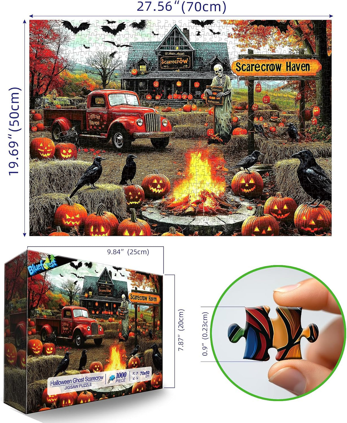 Vintage Paint Hummingbird Flower 500 Piece Puzzles for Adults - Colorful-1000 Piece-halloween Ghost Scarecrow / 27.5" X 19.7" - image 4