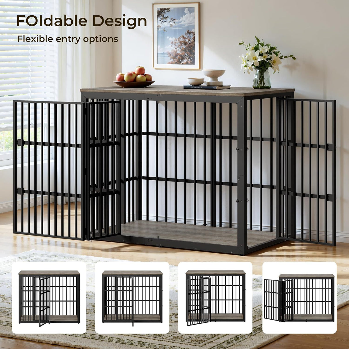 Lyromix 54" Dog Crate Furniture with Foldable Door - Grey / 53.8"L x 31.9"W x 43.6"H - image 2