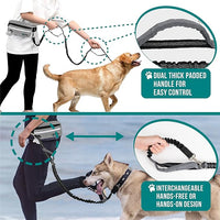 PetAmi Hands Free Dog Leash, Running Leash Belt Walking, Jogging, Waist Zipper Pouch with Poop Bag Dispenser, Dual Padded Handles, Reflective Durable Bungee Single, Heather Grey, 1 Leash