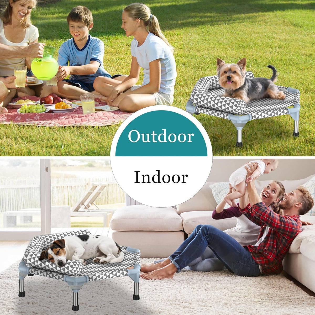 Kuntrust Elevated Outdoor Dog Bed, Medium Size, Cotton Material - Triangle / 6 sided Bolster Small - image 3