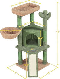 Yaheetech Cactus Cat Tree, 42in Cat Tower for Indoor Cats, Multi Level Kitten Condo Scratching Post, Cat Activity Center Pet Furniture w/Ball, Plush Perch, Platform, Basket