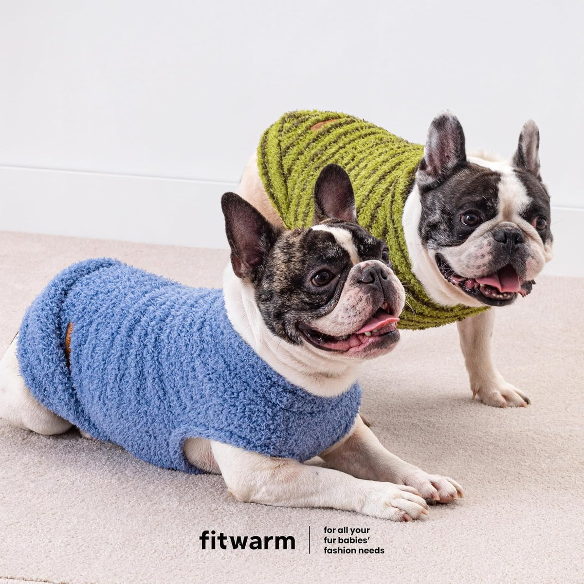 Fitwarm 2 Pack Striped Fleece Dog Sweater - X-Small / Sky Blue-Olive Green - image 4