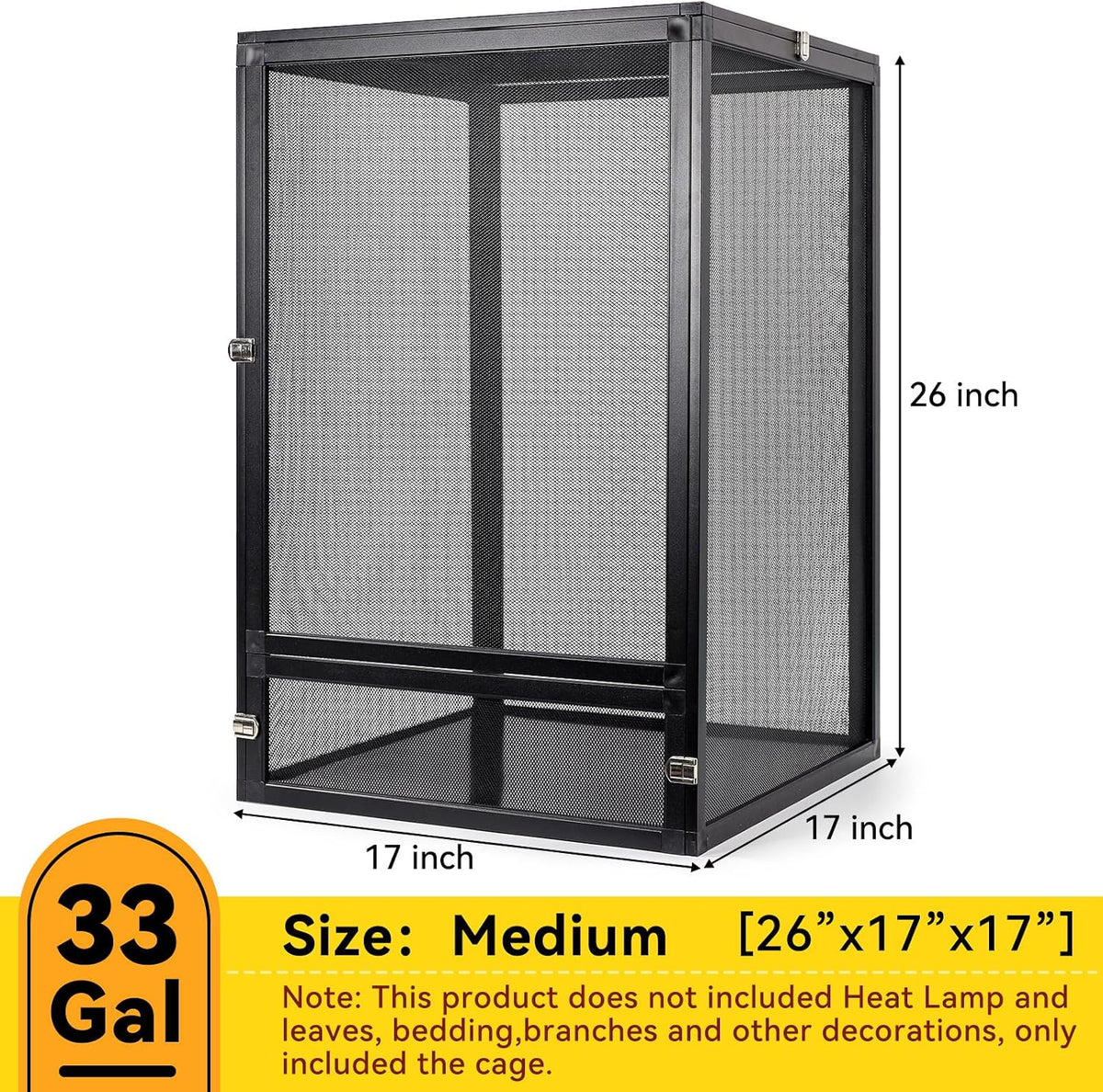 RunDuck Foldable Reptile Terrarium Kit 33 Gallon 26"x17"x17" – Essentials for Reptiles And Amphibians - Black / 26"x17"x17" - image 2