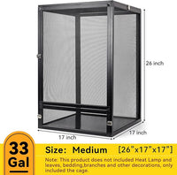 33 Gallon 360° Panoramic Foldable Reptile Terrarium Kit: Crested Gecko Tank and Reptile Cage for Superior Ventilation, Easy Feeding, Sturdiness, and Simple Assembly (Black, 26"x17"x17")
