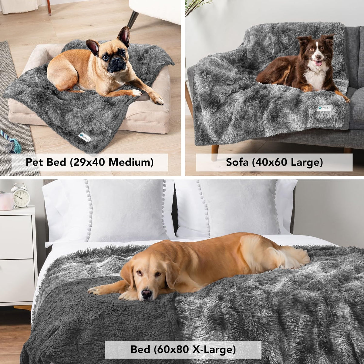 PetAmi Waterproof Dog Blanket for Couch Protector Pet Throw - Tie-dye Grey / Queen (90x90) - image 3