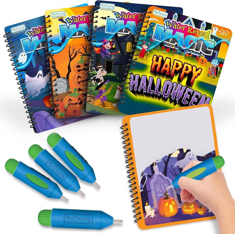 ArtCreativity Halloween water coloring books 4 pack with pumpkins, ghosts and bats and water pens