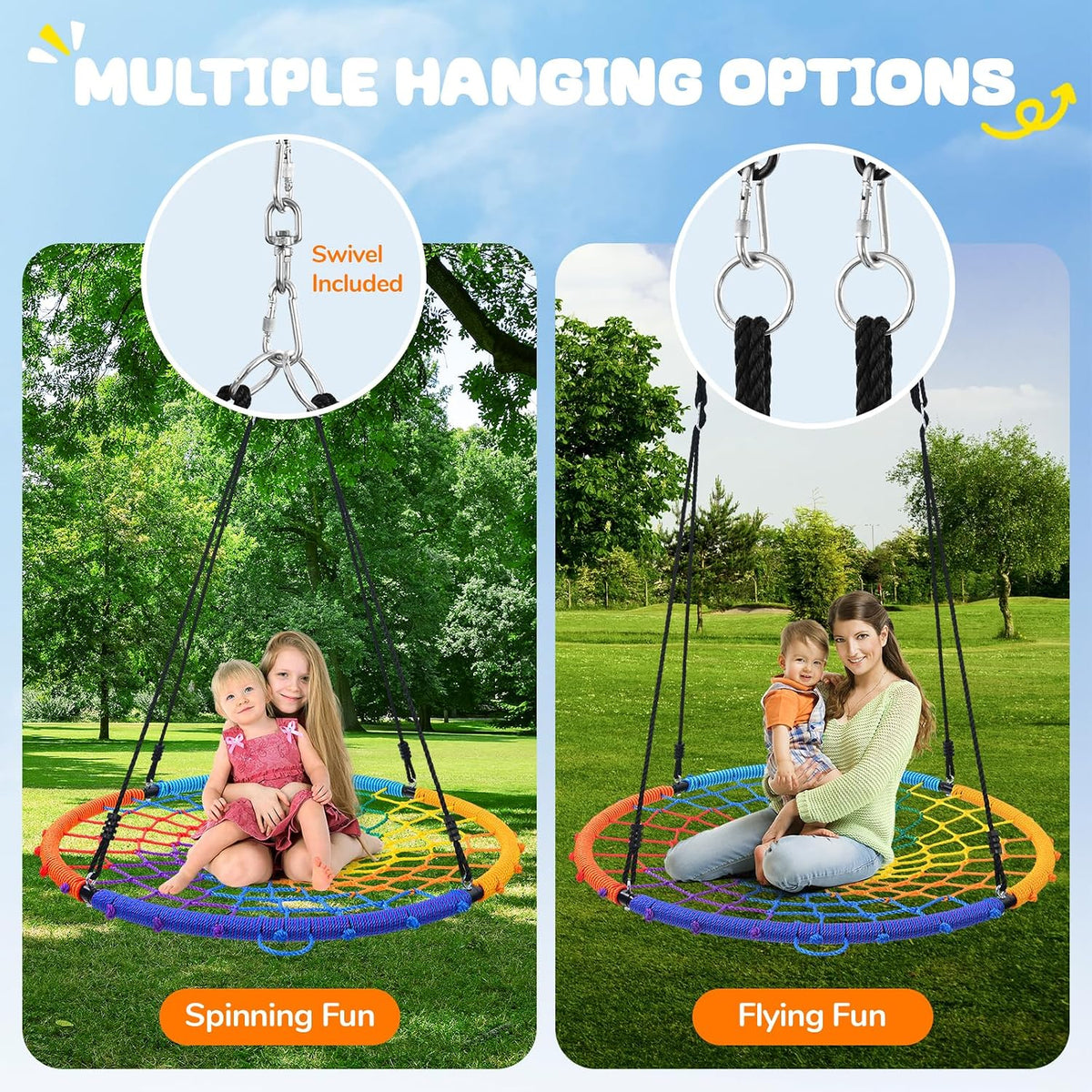 Trekassy 45" Spider Web Saucer Tree Swing with Swivel for Kids - Multicolor / 45 inch - image 3