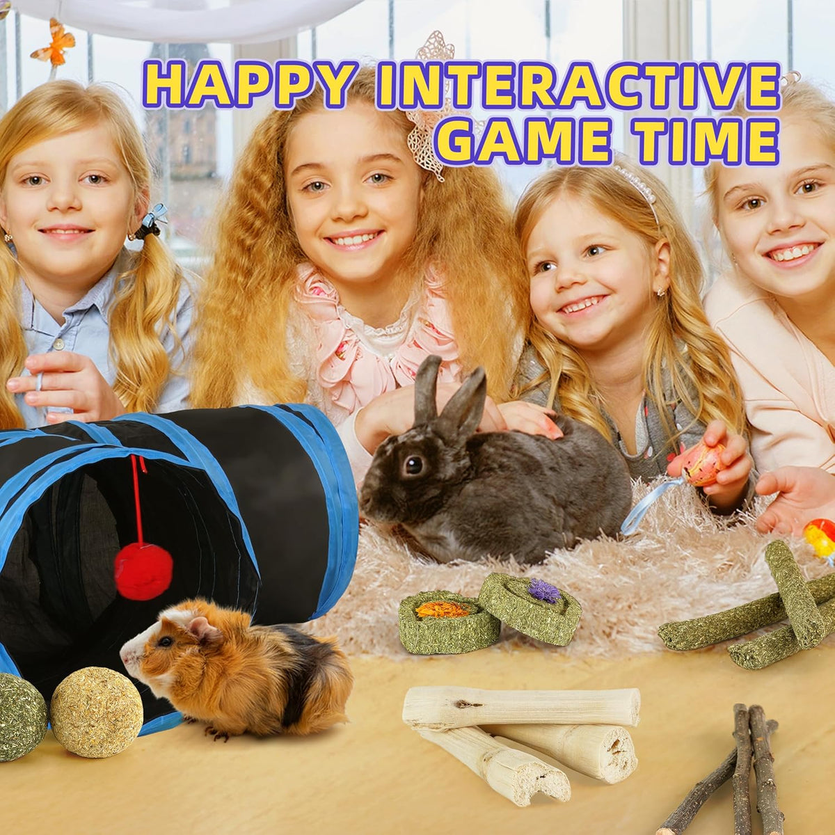 Bunny Tunnels & Tubes Collapsible 3 Way Rabbit Hideout with 13pcs - BK&BU - image 4
