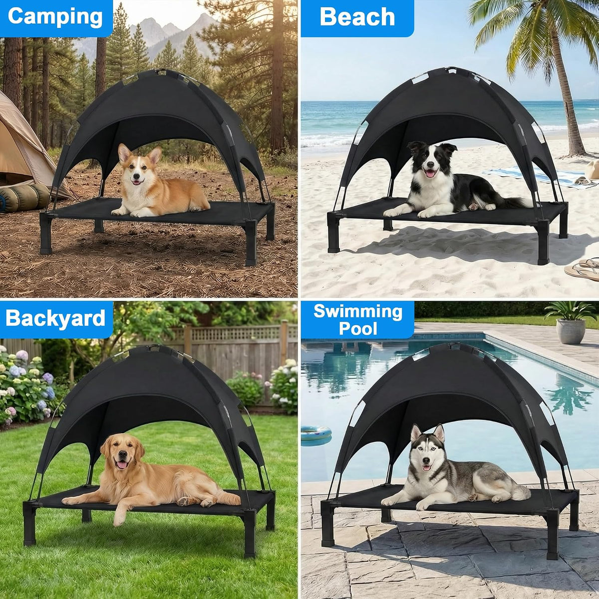 Elevated Dog Bed Raised Cooling Dog Cot for Large Dogs - Black / 60"L x 36"W x 49"H - image 3