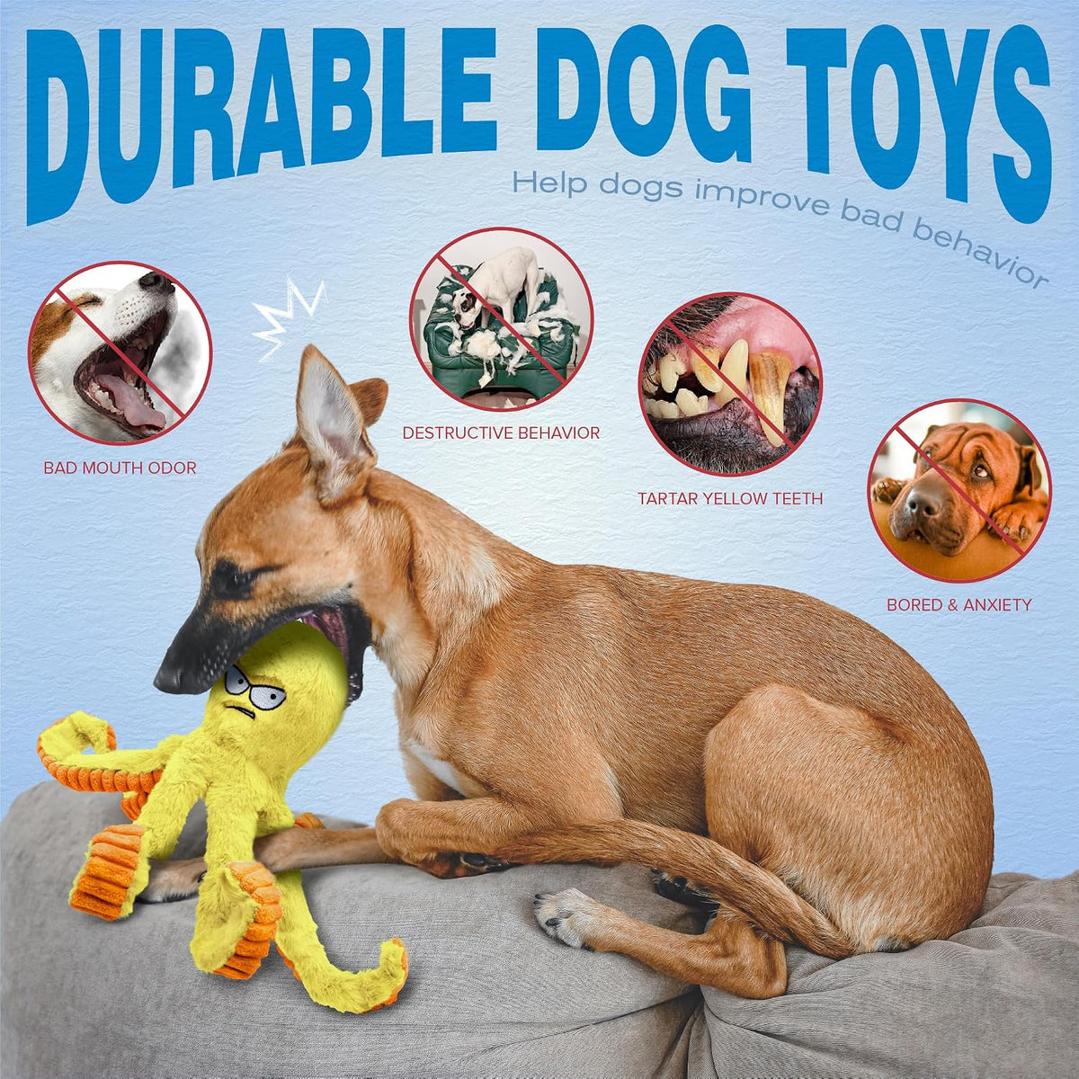 LEGEND SANDY Tough Dog Toys - 1 Pack Yellow Octopus - image 4