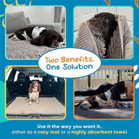 Pet 2-in-1 Dog Towel & Mat – Transforms from Drying to Bath Mat, Ultra Soft, Absorbent & Quick-Drying, Machine Washable Dog Towels with Detachable Non-Slip Mat and Hand Pockets (Large)