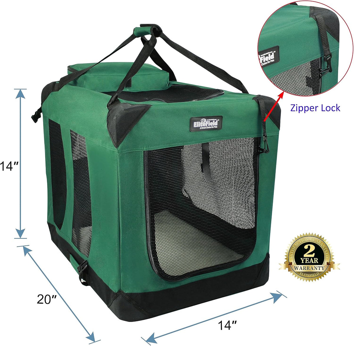 EliteField 3-Door Soft Dog Crate with Bed & Carrying Bag – Essentials for Dogs - Green / 20.0"L x 14.0"W x 14.0"H - image 2