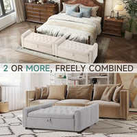 Ottoman with Storage, Tufted Storage Bench for Bedroom, 48" Fabrics End of Bed Bench, Upholstered Entryway Shoe Benches with Rolled Arm & Inner Zipper, Window Ottomans Chest with Rivets, Light Grey
