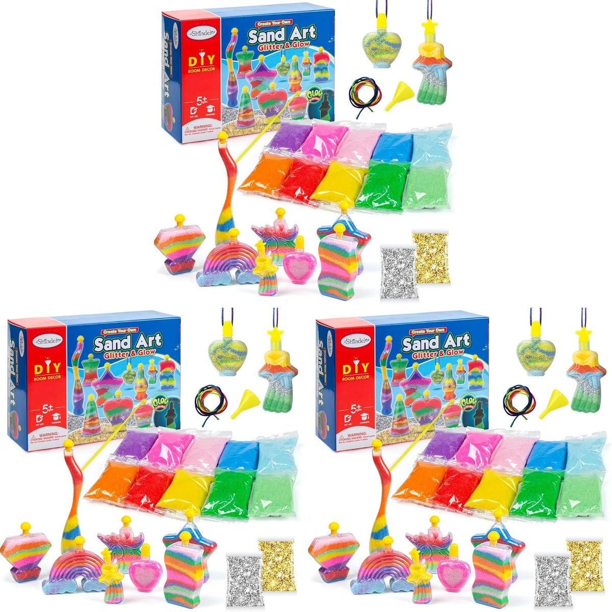 Shindel 36-piece sand art kit with 8 shaped bottles, colored sand and funnels - view 2