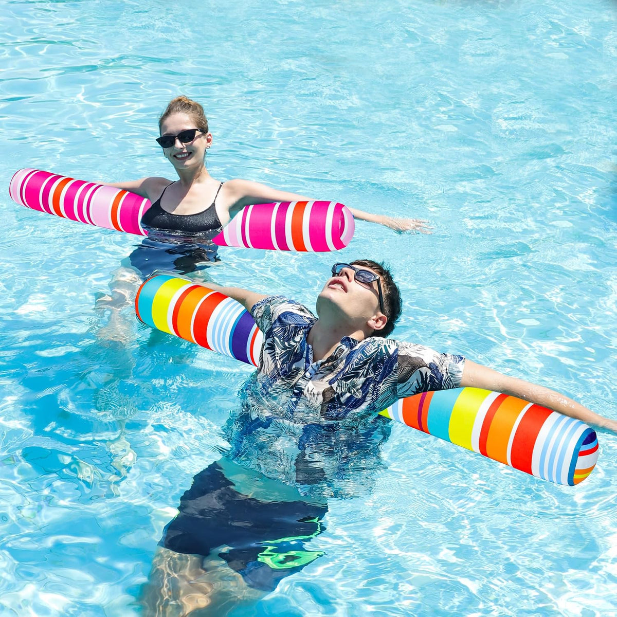 FindUWill 2-pack inflatable fabric-covered pool noodles in blue and green flower print - view 11