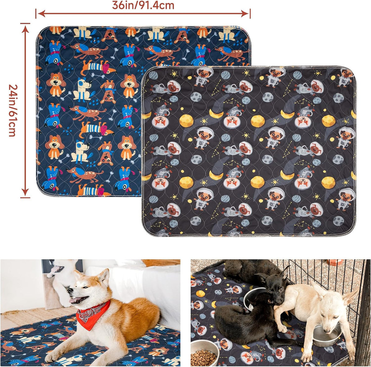 Paw Legend Washable Reusable Dog Pee Pads Super Absorbent - 24"X36" / Navy & Gray - image 2