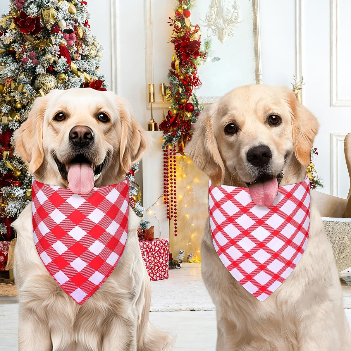 Spring Summer Dog Bandanas Large 3PCS, 6 Pattern Floral Scarf – Essentials for Dogs - 26-G R Plaid / Small - image 2