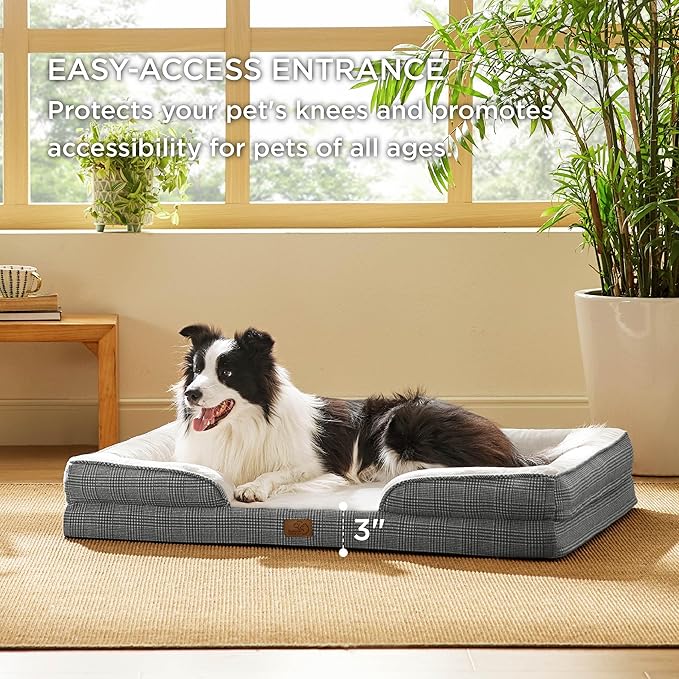 Bedsure XL Orthopedic Dog Bed for Extra Large Dogs - Waterproof XLarge Dog Cat Bed, Comfort Dogs Couch Sofa with Washable Removable Cover, Pet Bed with Nonskid Bottom, Argyle Black-Checks, 42"