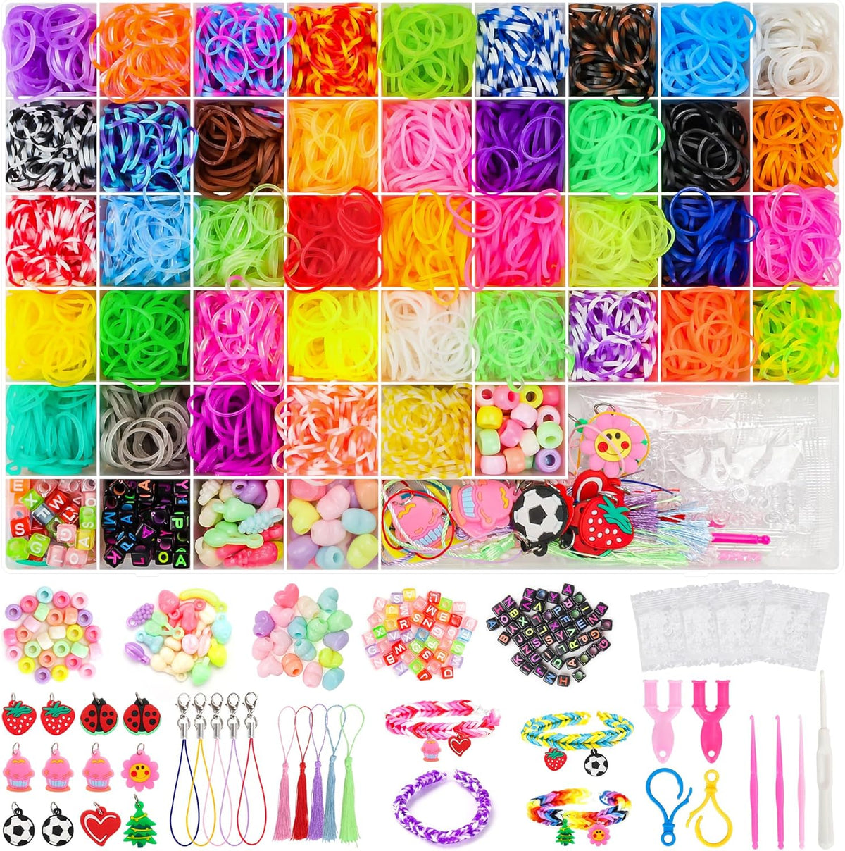 Loom Rubber Band Bracelet Kit, 3000+ 30-Color, Storage Case - Multicolor 6000+