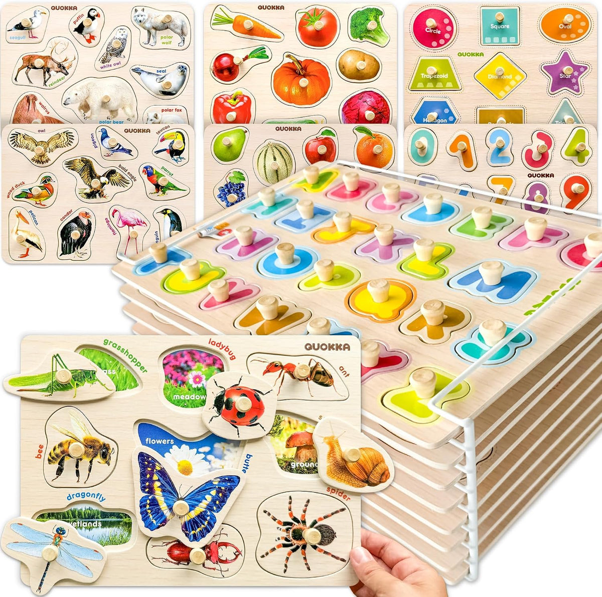 8 Wooden Puzzles for Toddlers 1-3 - 8 Set