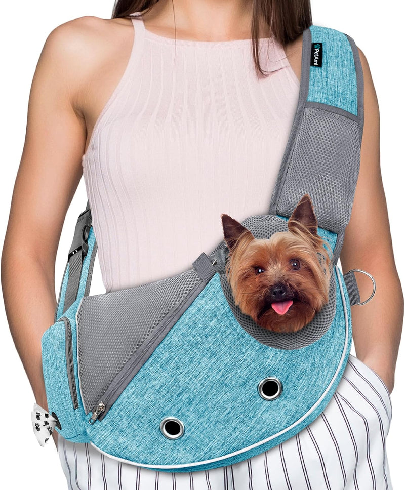 PetAmi Small Dog Sling Carrier, Puppy Cat Hands-Free Purse - Teal Blue / 18.0"L x 5.5"W x 11.0"H