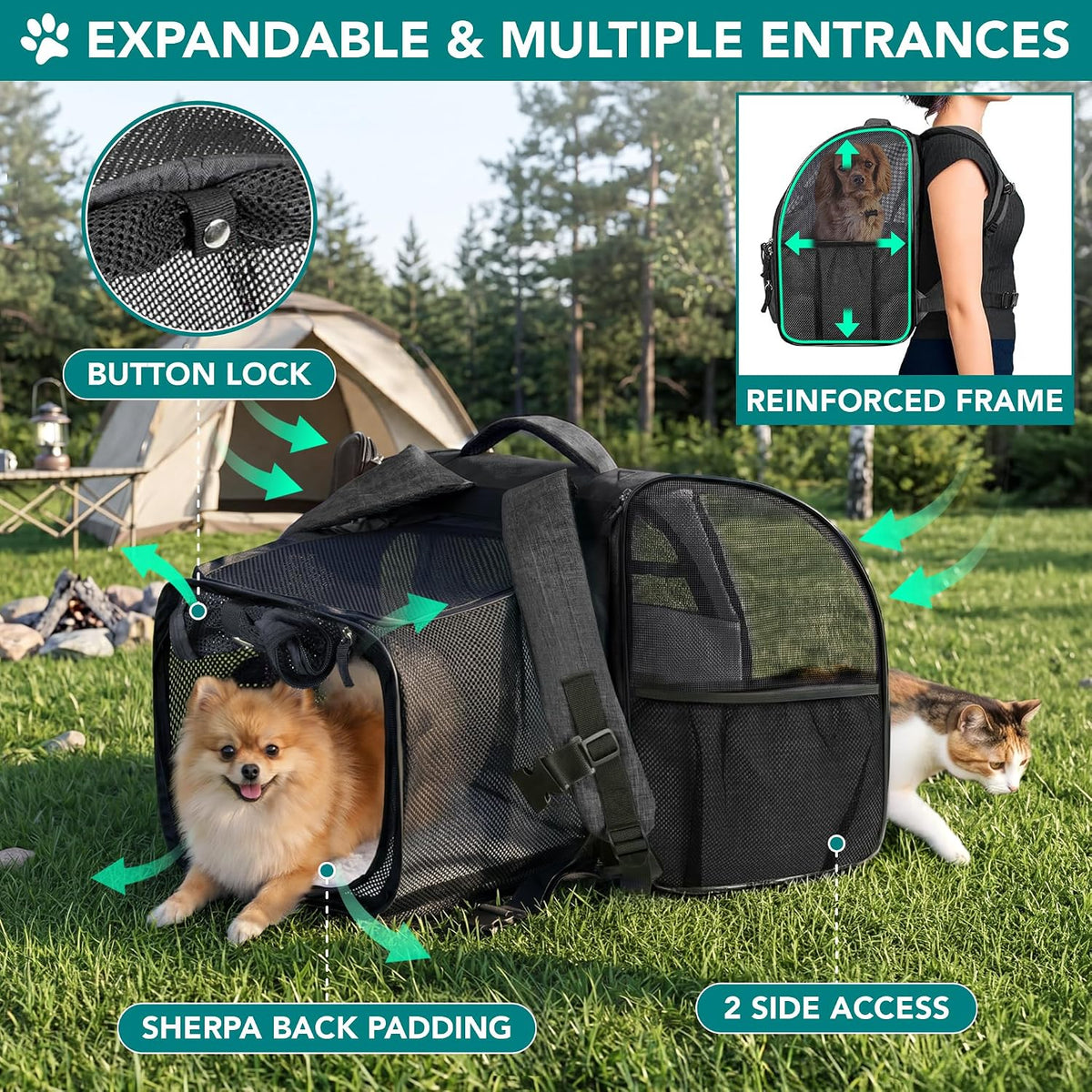 PetAmi Expandable Dog Cat Backpack Carrier, Airline Approved - 12.5"L x 10.2"W x 16.3"H / Charcoal - image 3