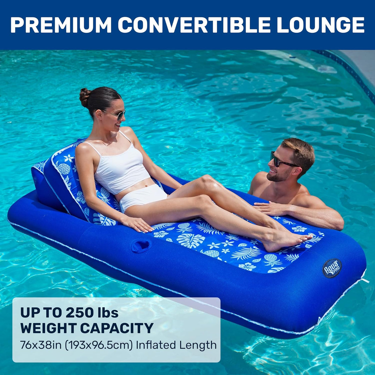 Aqua Campania Ultimate 2-in-1 Pool Float Lounge - One Size / Convertible Pineapple Hibiscus - XLarge - image 2