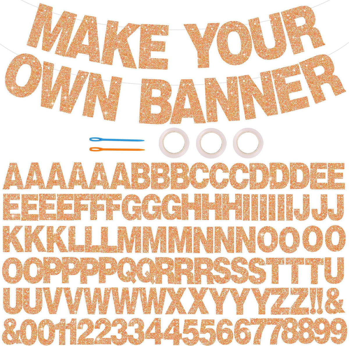 BEISHIDA 116 PCS A-Z DIY Letter Custom Banner Birthday Party Decor – Fun for Kids & Family - Glitter Light Orange