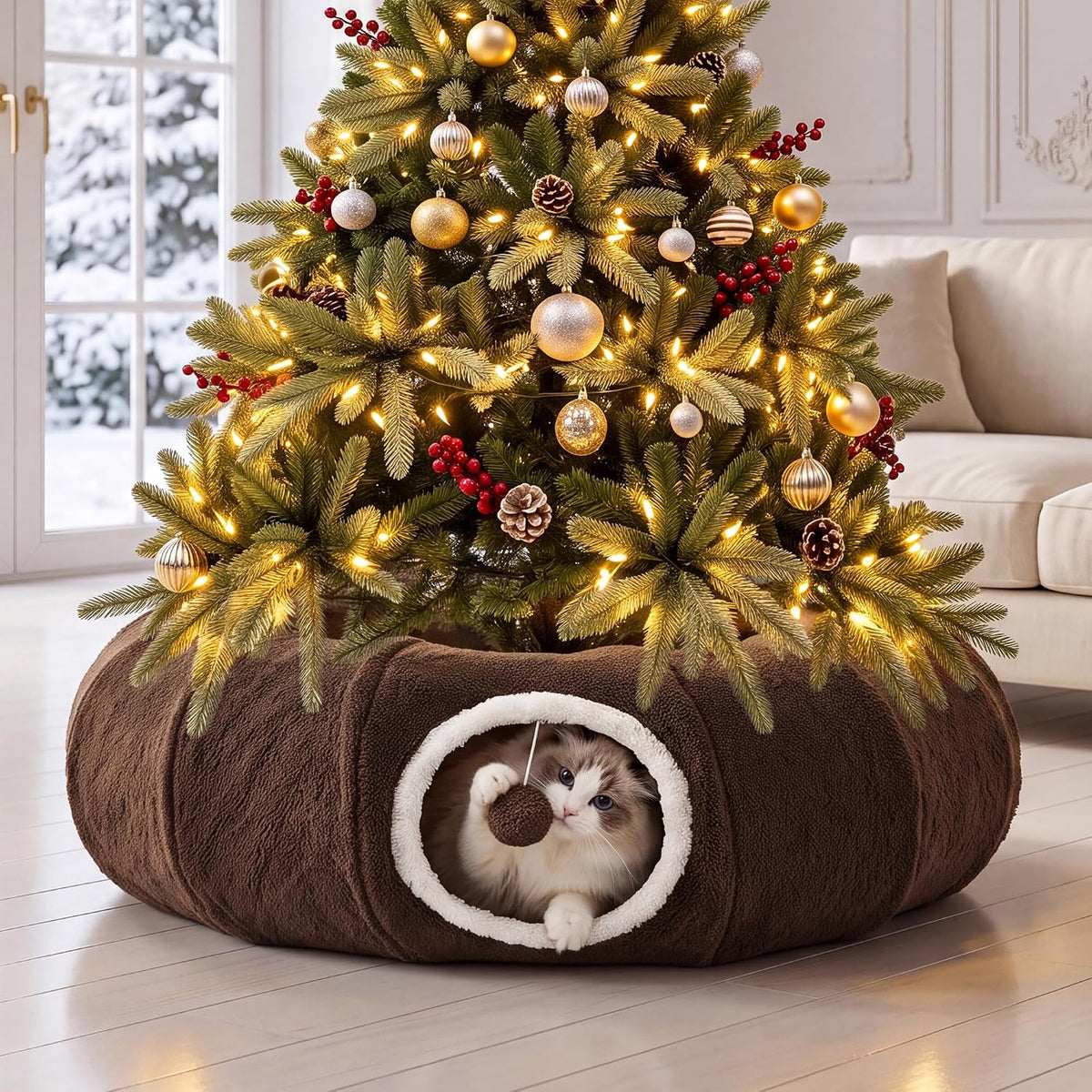 Cat Tunnel Bed for Indoor Cats - Brown / Standard - image 4