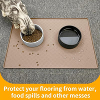 Ptlom Silicone Dog Food Mat Waterproof Pet Feeding Mat with High-Lips, Anti-Slip Dog Bowl Mat for Food & Water, Non-Spill Puppy Feeding Tray for Small, Medium & Large Dogs and Cats, Taupe