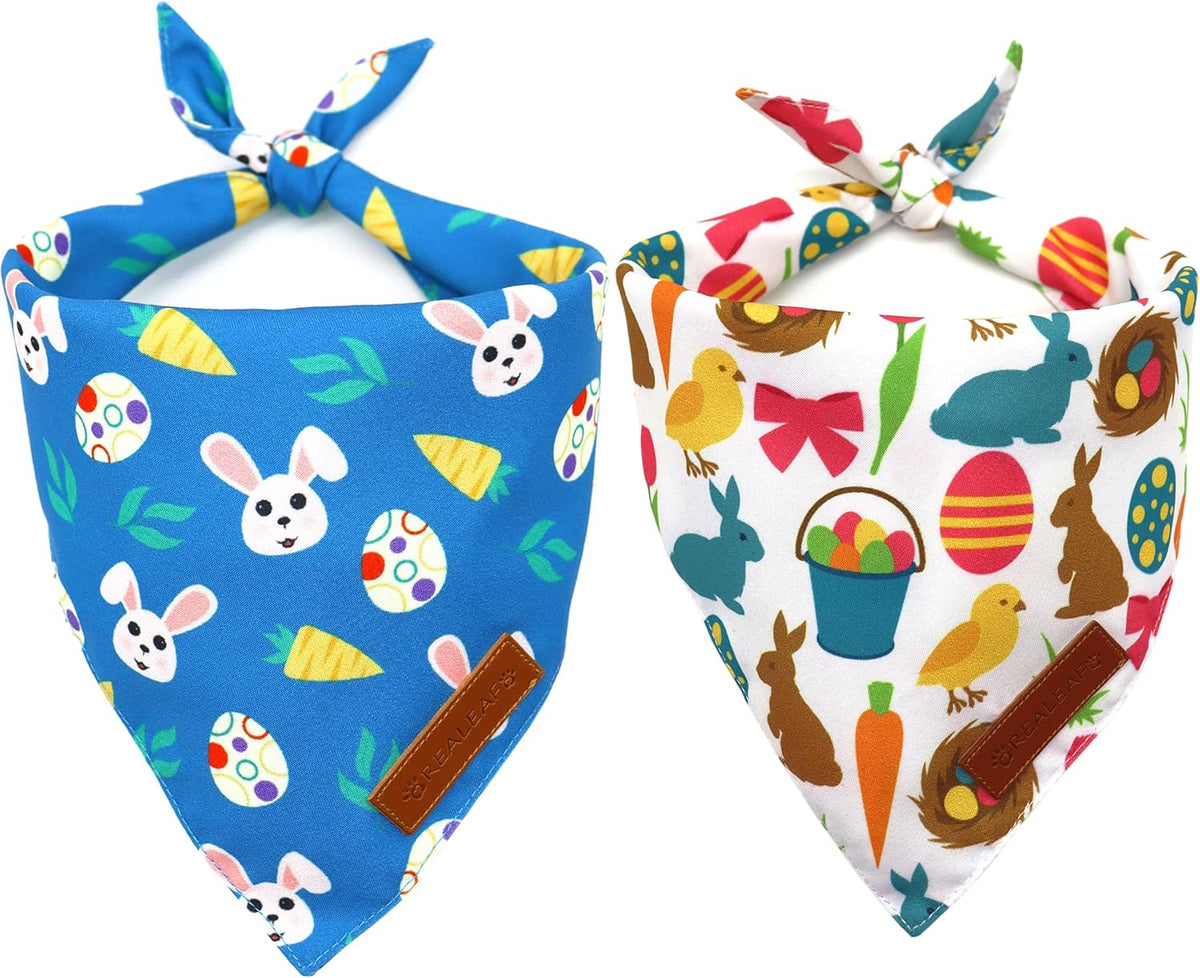 Fall Dog Bandanas 2 Pack, Orange Plaid Pet Scarf for Boy and Girl, Premium Durable Fabric, Holiday - Easter 2 / Small