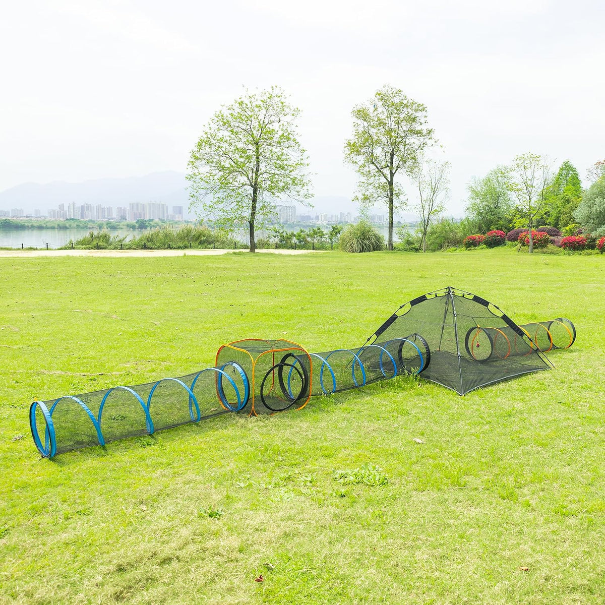Cat Play Tunnel + Cube for Indoor and Outdoor, Cat Playpen - 3pcs Cube with 2 Tunnels - image 2