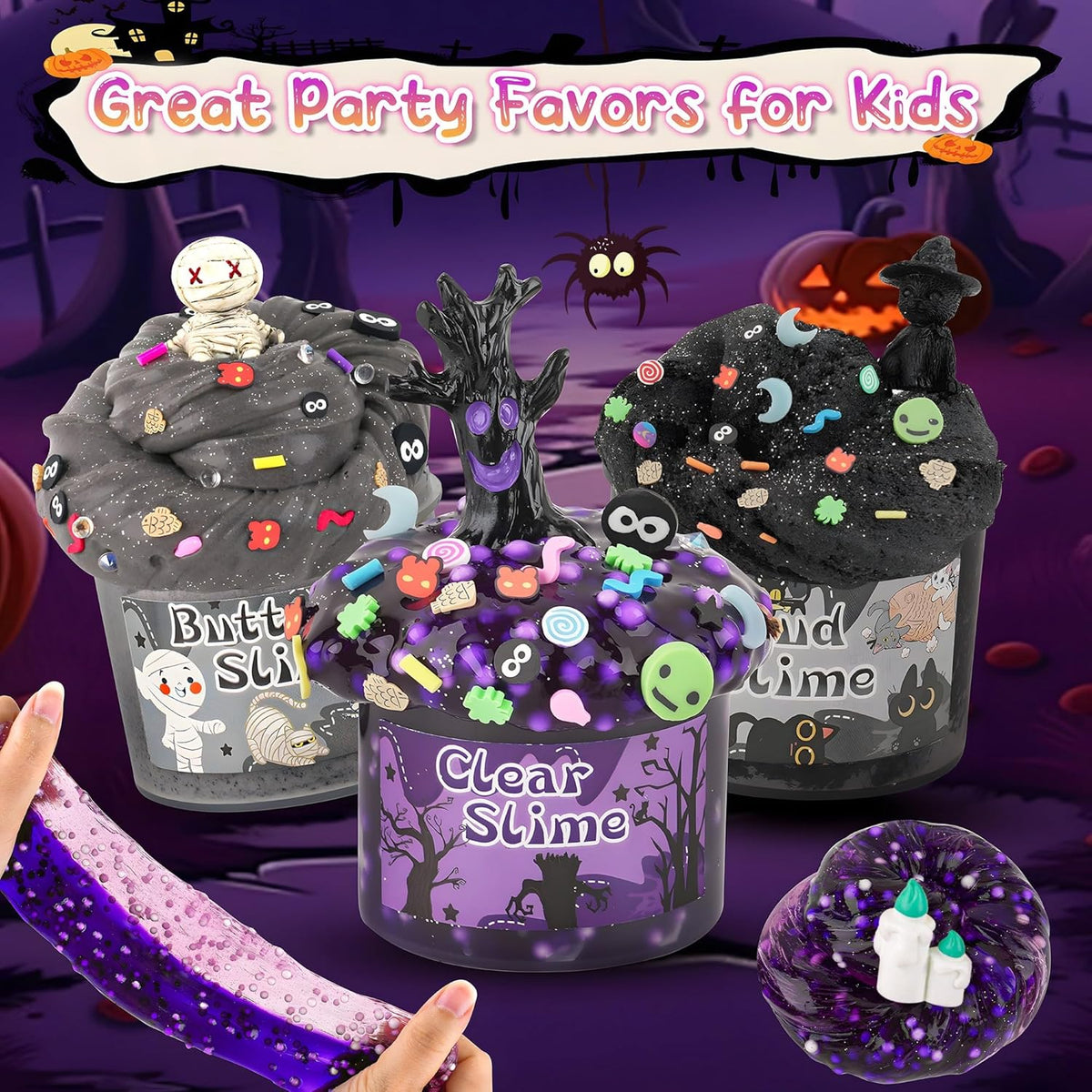 6 Pack Halloween Slime Kit, Cloud Butter Slime for Girls Boys – Fun for Kids & Family - Purple Black - image 4